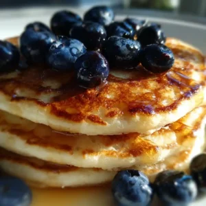 Almond milk pancakes topped with fruit and maple syrup