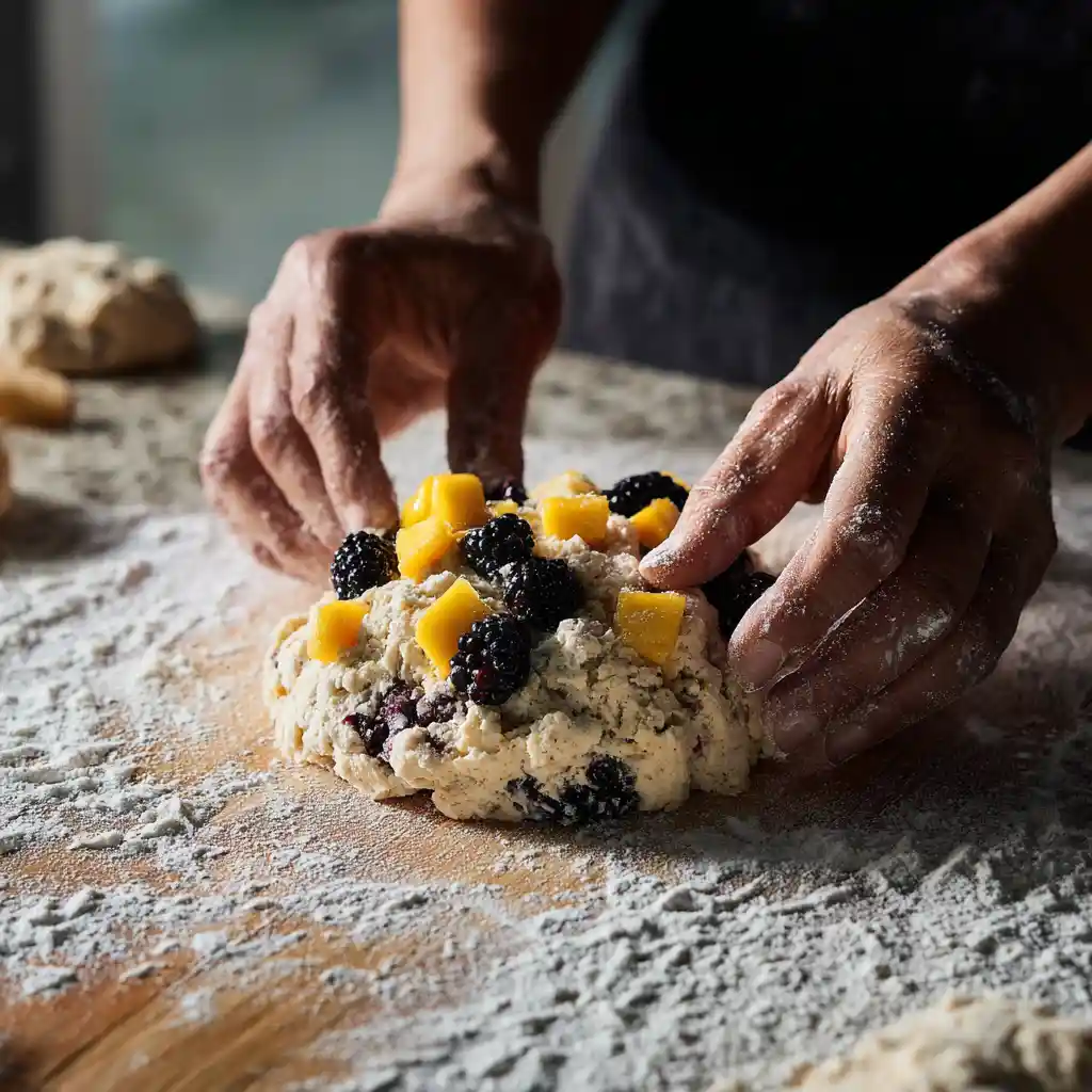 making blackberry mango scones dough