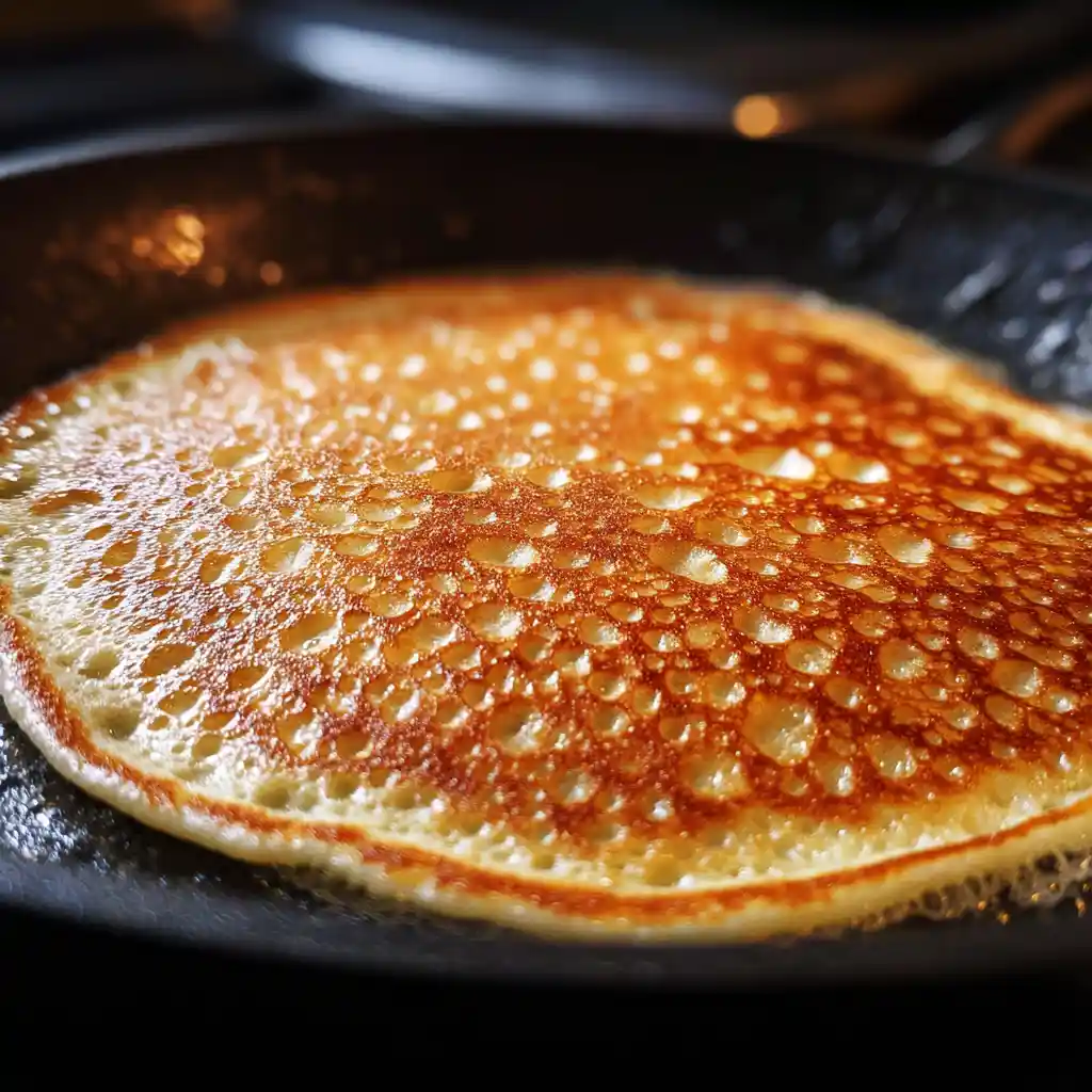 Egg-free pancakes cooking on skillet