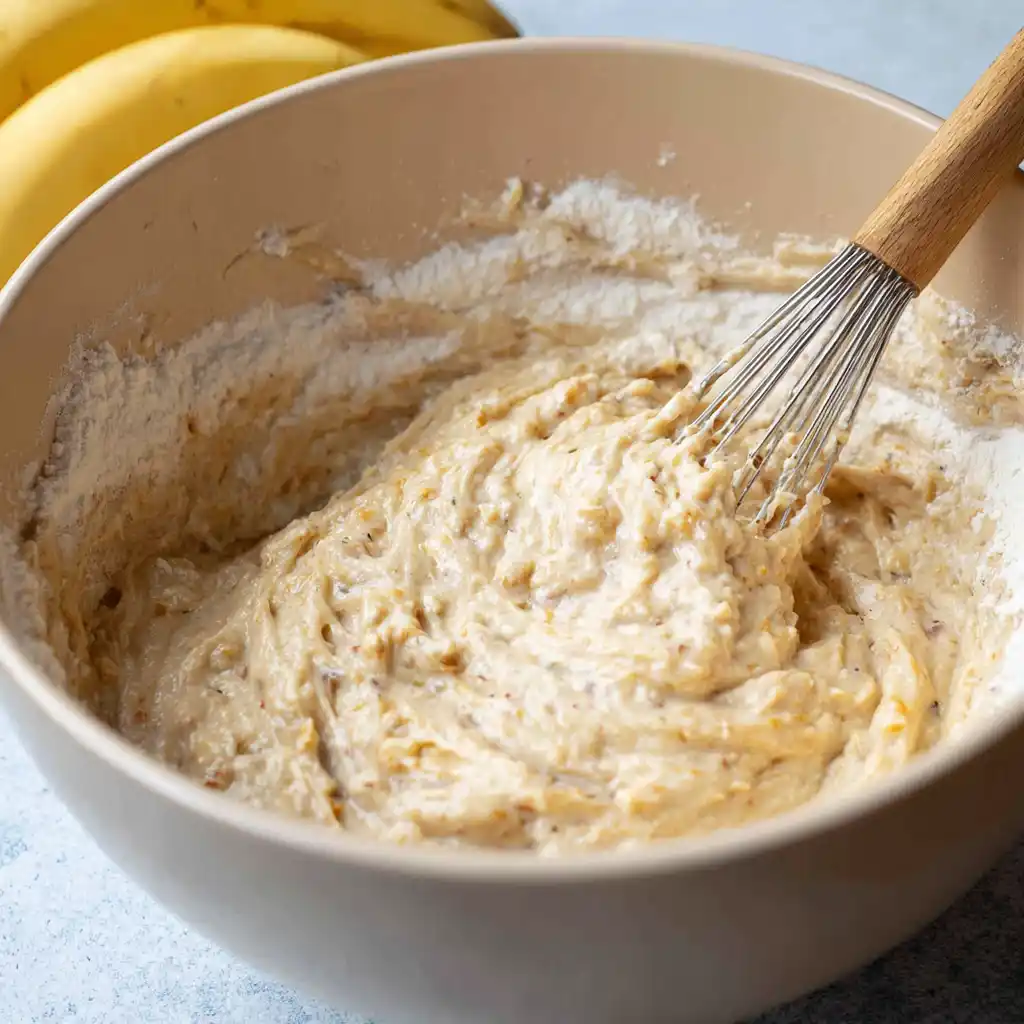 Eggless banana cake batter preparation step