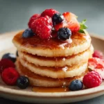 Pancake ingredients including oat milk, flour, sugar, and egg on counter