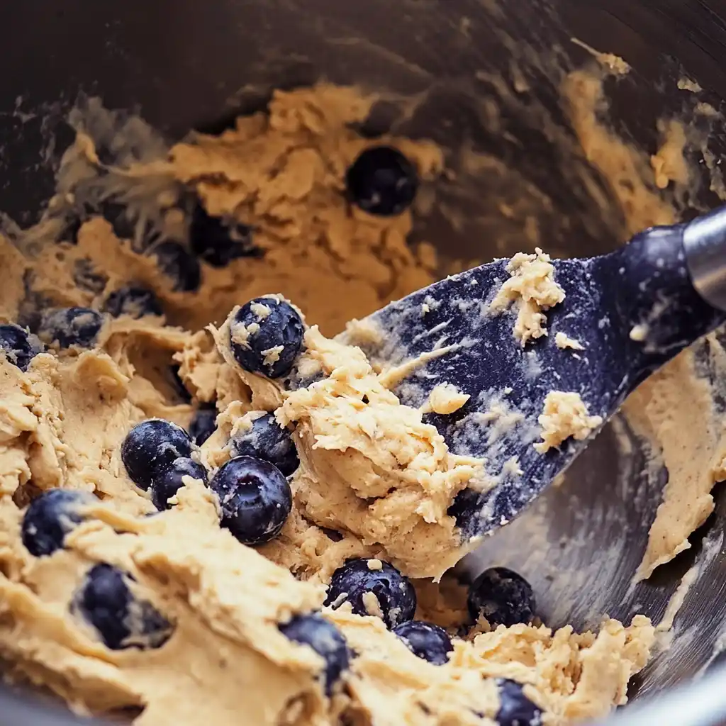 Folding blueberries into cheesecake cookie dough