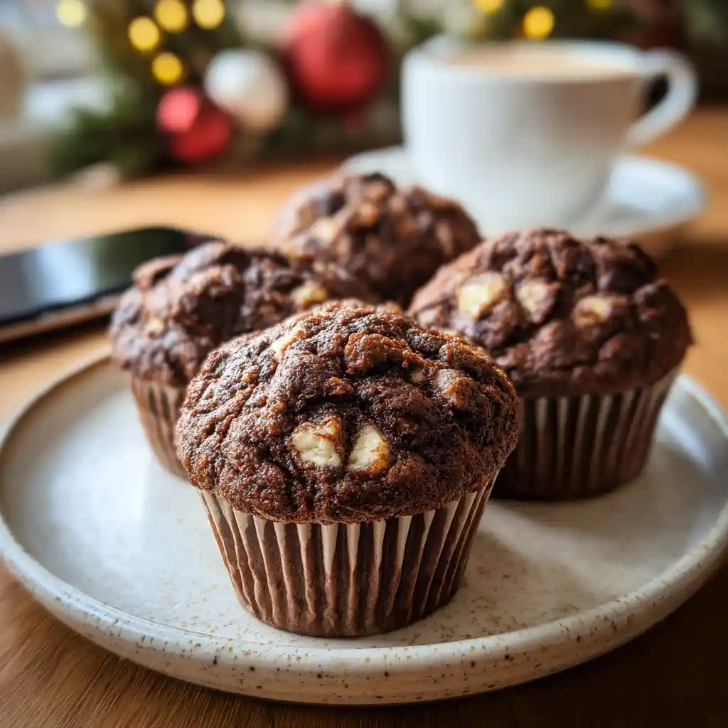 Triple chocolate muffins served for a holiday brunch