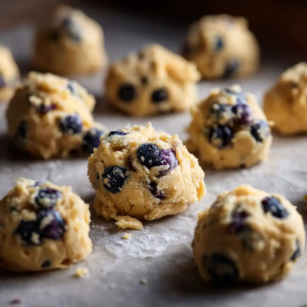 Lemon blueberry cookie dough scooped onto a baking tray
