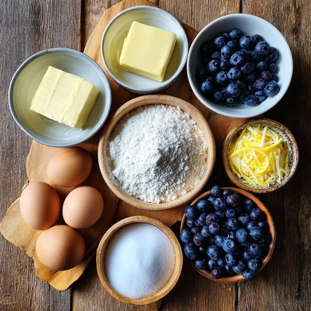 Ingredients for lemon blueberry cookies on a kitchen counter