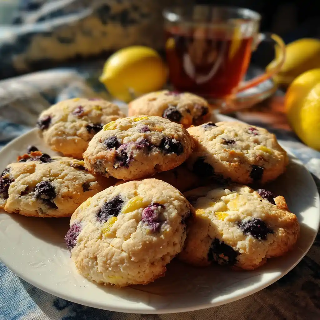 Lemon blueberry cookies served with tea