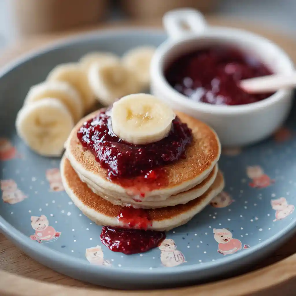 Baby-friendly oat milk pancakes with mashed banana
