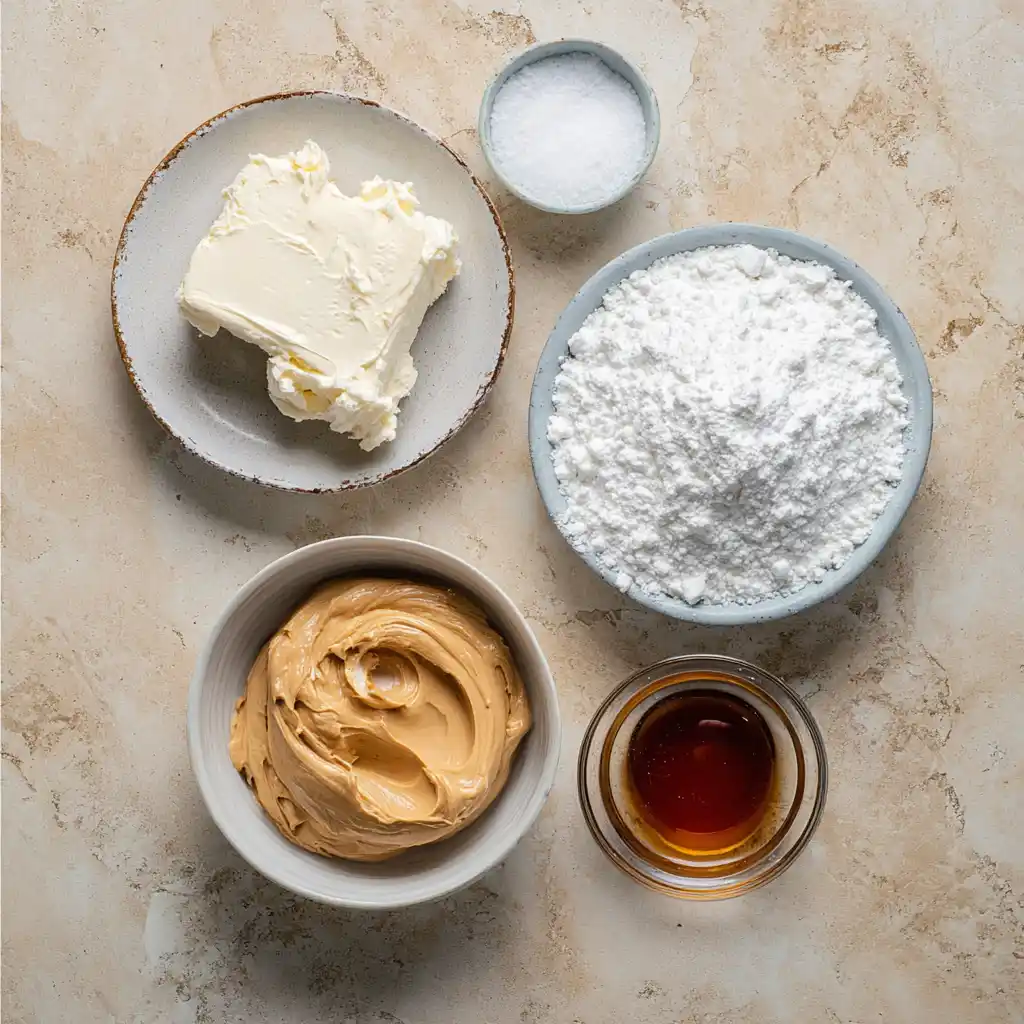 peanut butter cream cheese frosting ingredients on table