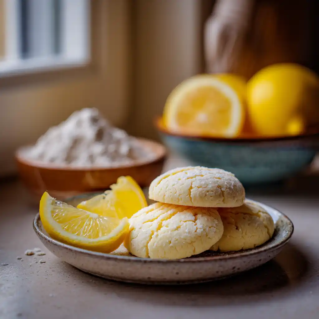 three ingredient soft lemon cookies with lemon slices
