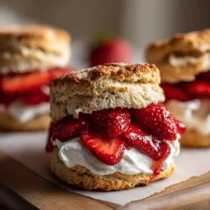 Vegan strawberry shortcakes with fresh strawberries and dairy-free cream