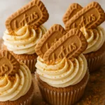 Biscoff cupcakes with buttercream frosting and cookie crumb topping