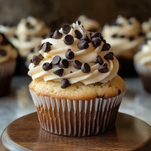 Freshly baked chocolate chip cupcakes on a cooling rack.