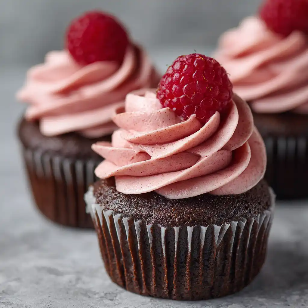 Chocolate raspberry cupcakes with raspberry buttercream frosting