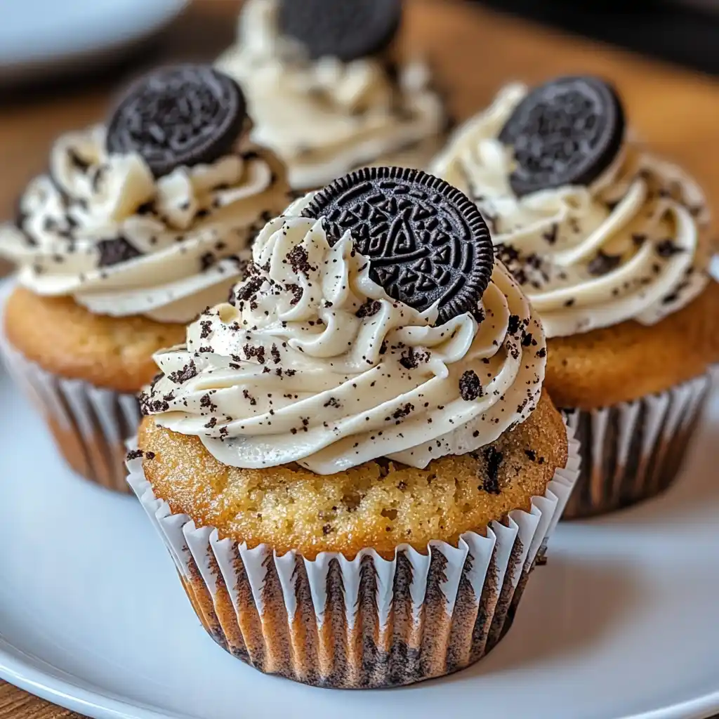 Cookies and cream cupcakes with Oreo buttercream frosting