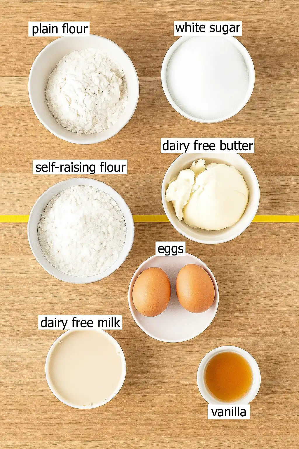 ingredients for dairy free cupcakes on kitchen counter