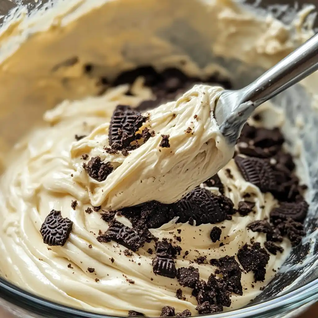Folding Oreos into cookies and cream cupcake batter