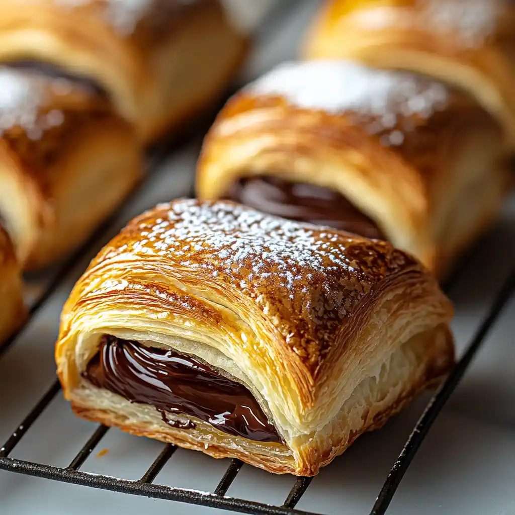 Baked Nutella puff pastry cooling on rack