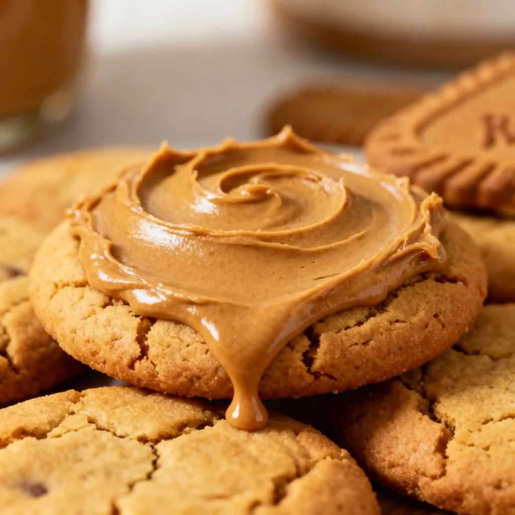 Biscoff cookie butter recipes – smooth spread on homemade cookies.