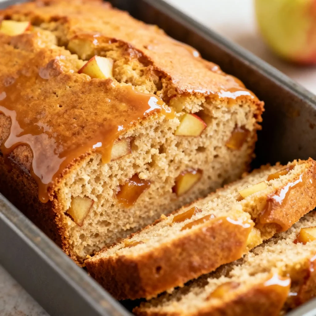 Caramel Apple Loaf with caramel drizzle on top