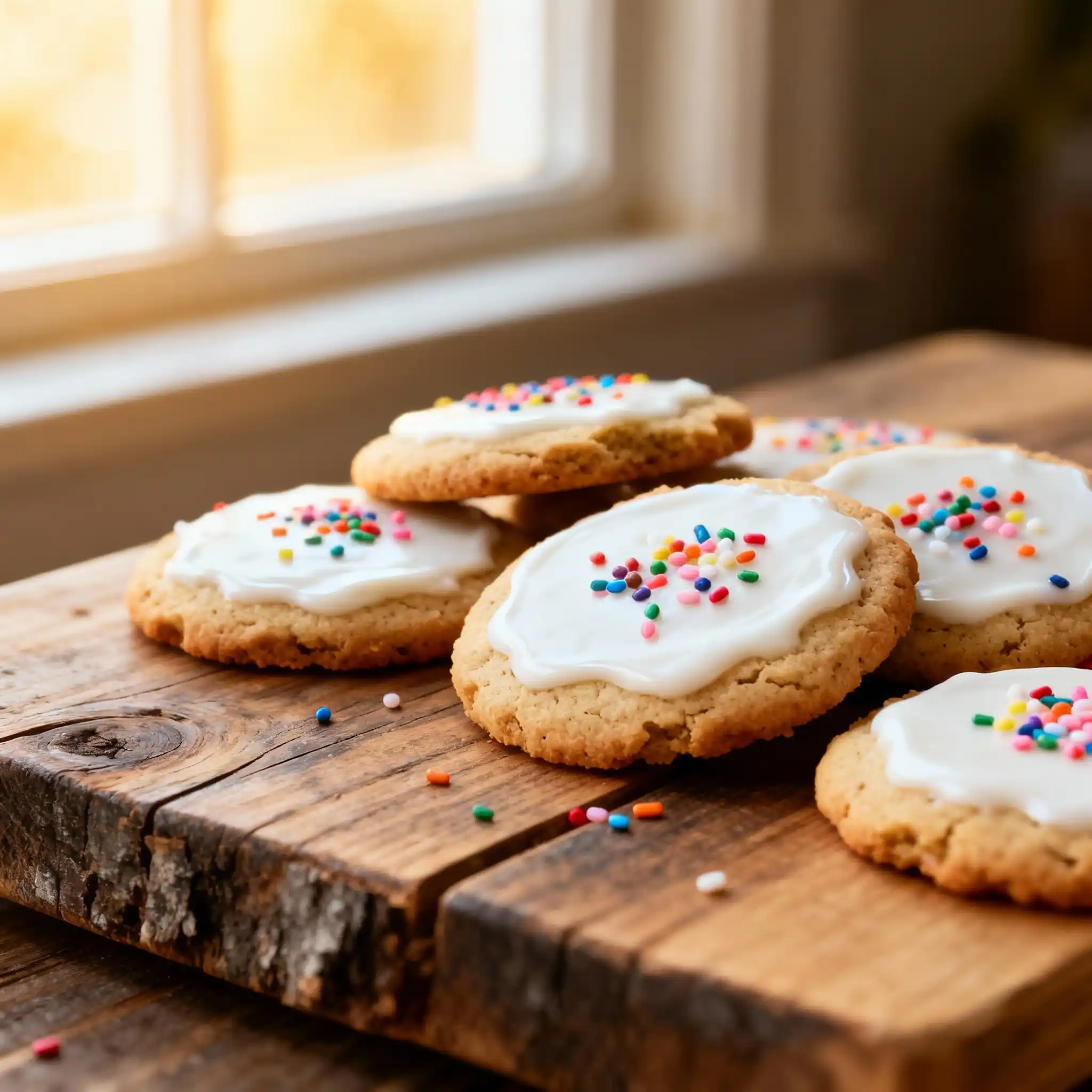 Decorated dairy free sugar cookies with icing and sprinkles.