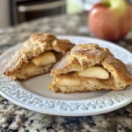 Fresh Apple Cinnamon Scones on a rustic wooden table with visible apple pieces and a light cinnamon glaze.