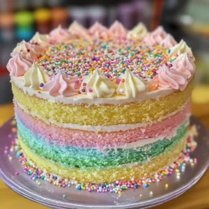 Jellycat Birthday Cake recipe card with rainbow layers and frosting.