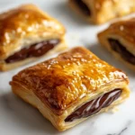 Nutella puff pastry on a plate with flaky golden layers and creamy chocolate hazelnut filling