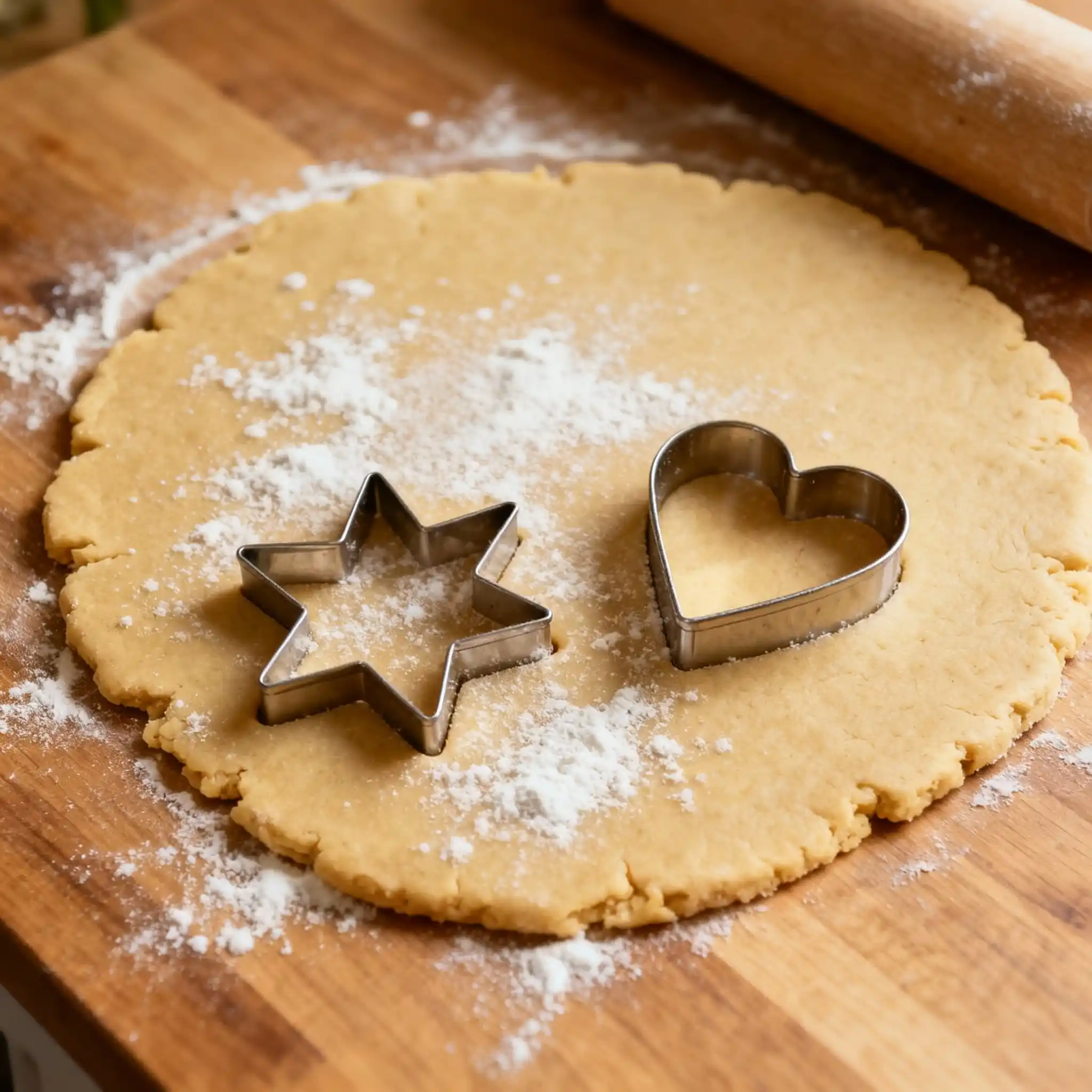 Rolling out dairy free sugar cookie dough with cutters.