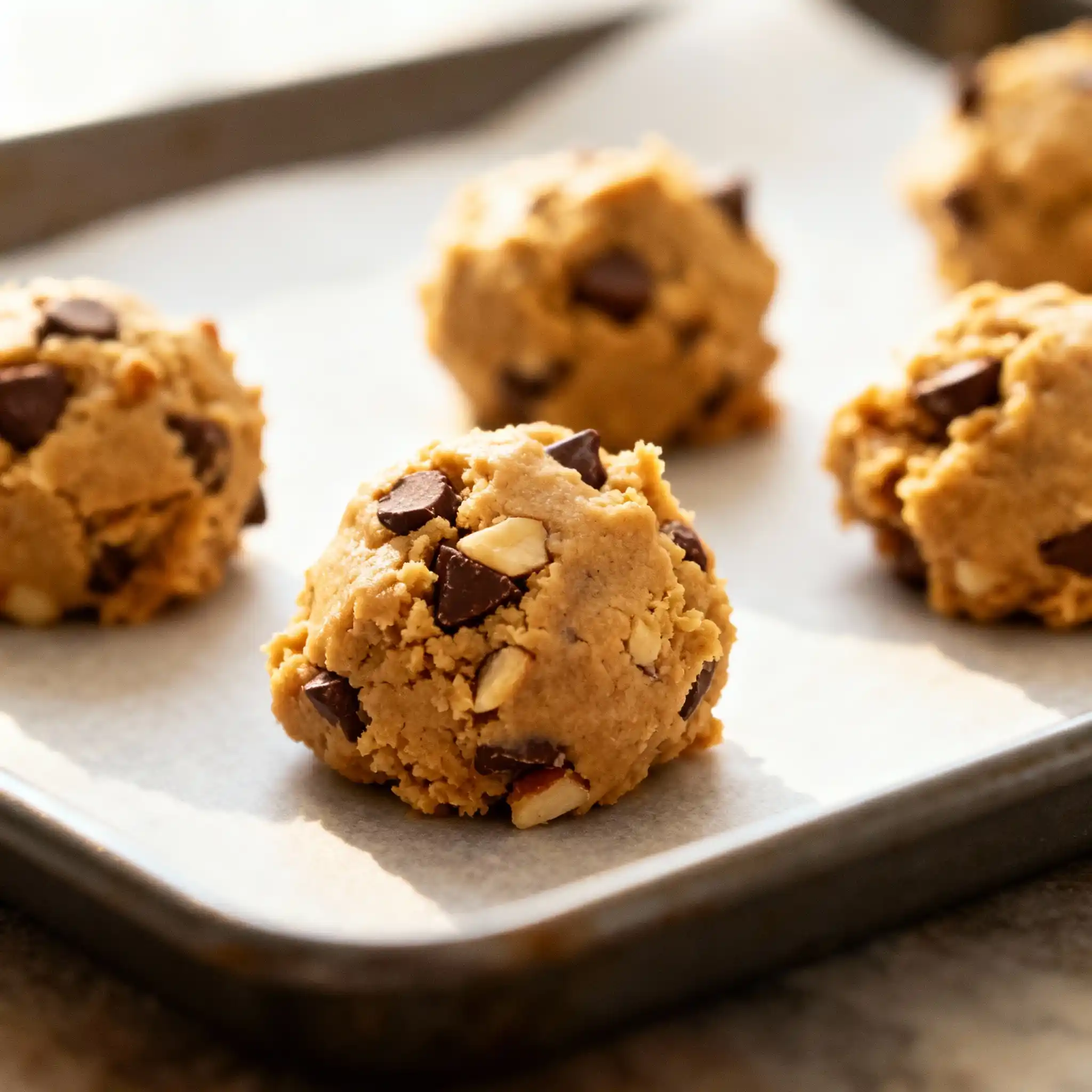 unbaked 3 ingredient no egg cookie dough on tray
