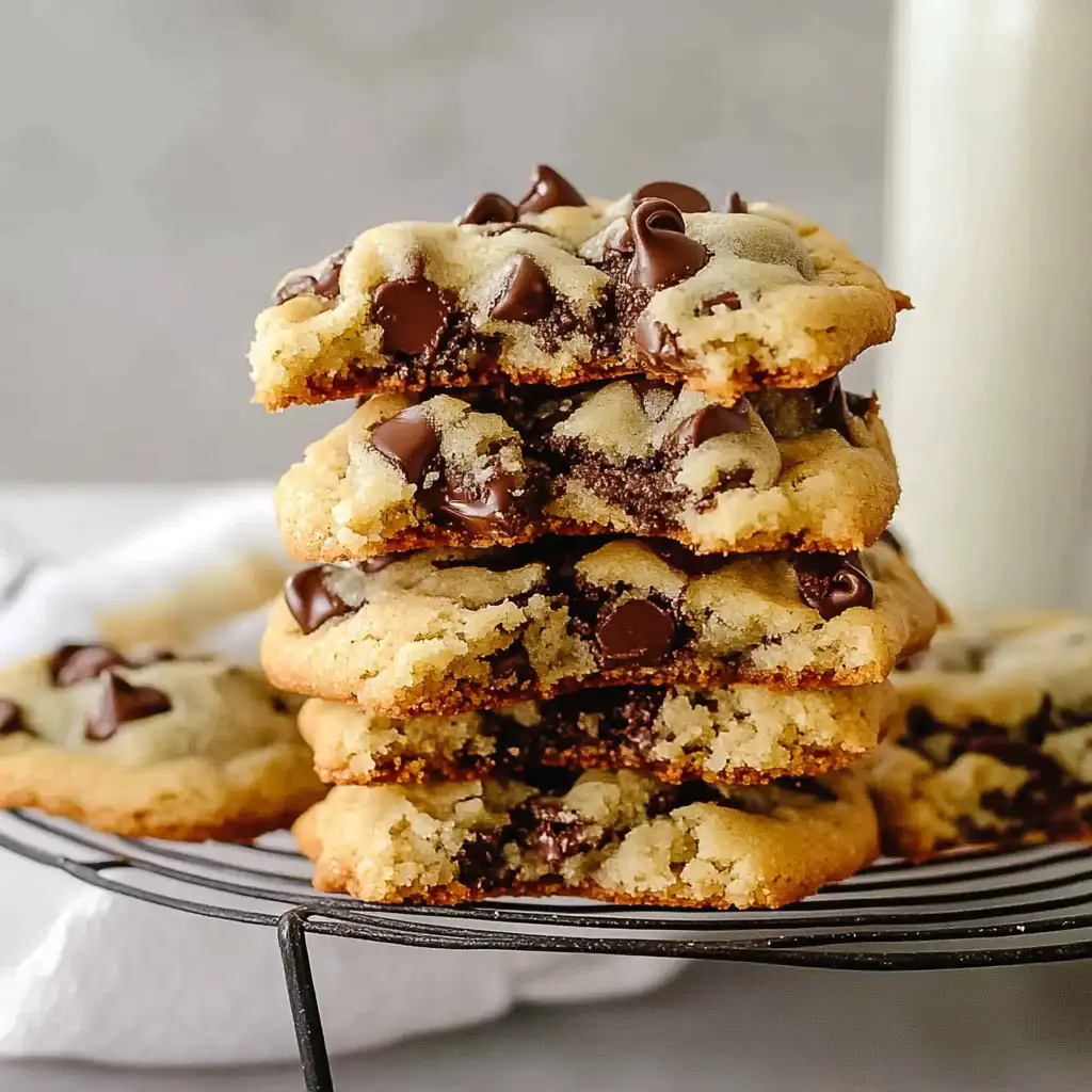 Chocolate chip cookies without brown sugar cooling on a wire rack