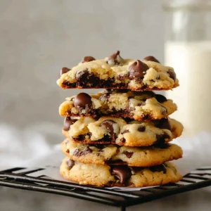 Chocolate chip cookies without brown sugar on a cooling rack, golden and soft with melted chocolate chips