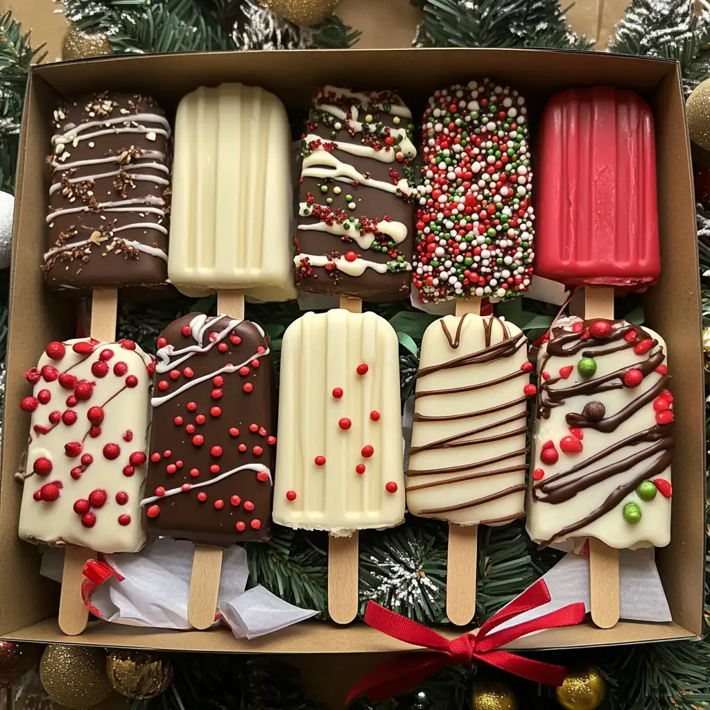 Gift-wrapped Christmas Cakesicles for holidays