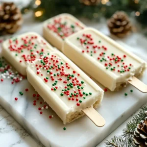 Christmas Cakesicles decorated with festive red and green sprinkles and coated in smooth chocolate
