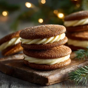 gingerbread sandwich cookies with creamy spiced filling