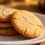 Soft and Chewy Sugar Cookies stacked on a plate with sugar sparkle