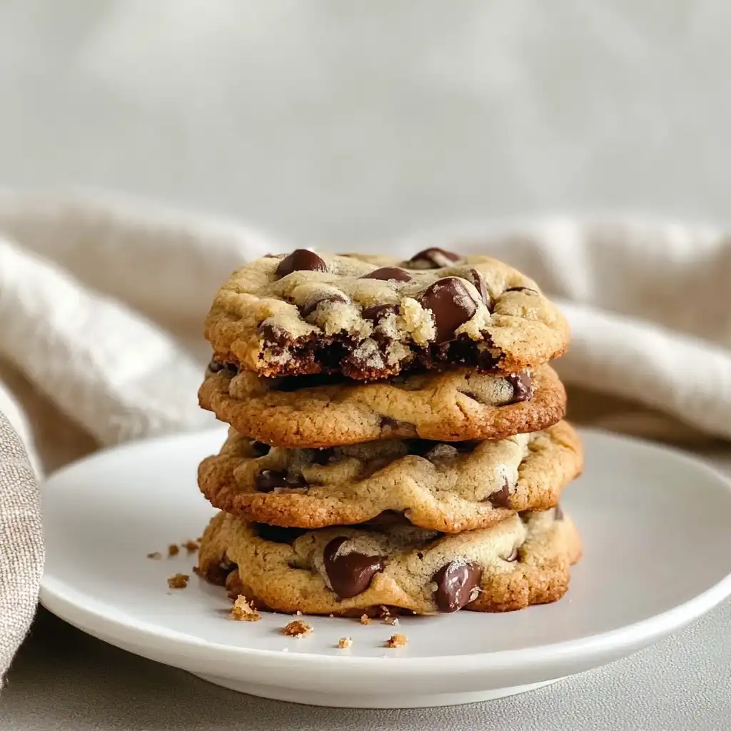 Stack of chocolate chip cookies without brown sugar on a plate