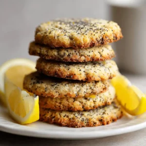 finished vegan lemon poppy seed cookies stacked neatly