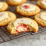 Strawberry Cheesecake Cookies with creamy filling and fresh strawberries on a plate