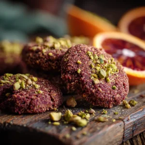 Vegan blood orange cookies on white background