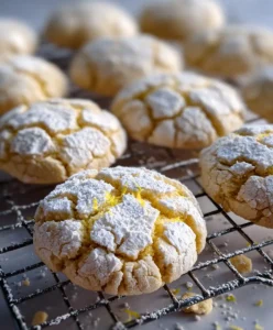 plate of vegan lemon crinkle cookies with lemon slices